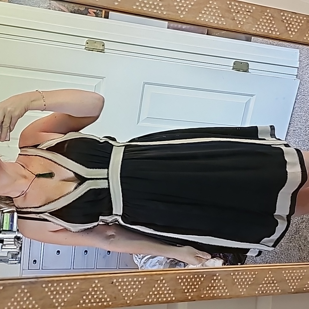 EXQUISITE VANESSA BRUNO SILK RAW EDGE EVENING DRESS tie up v neck